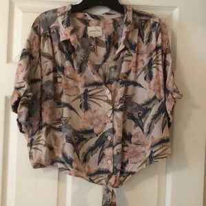 Short sleeve button up crop top